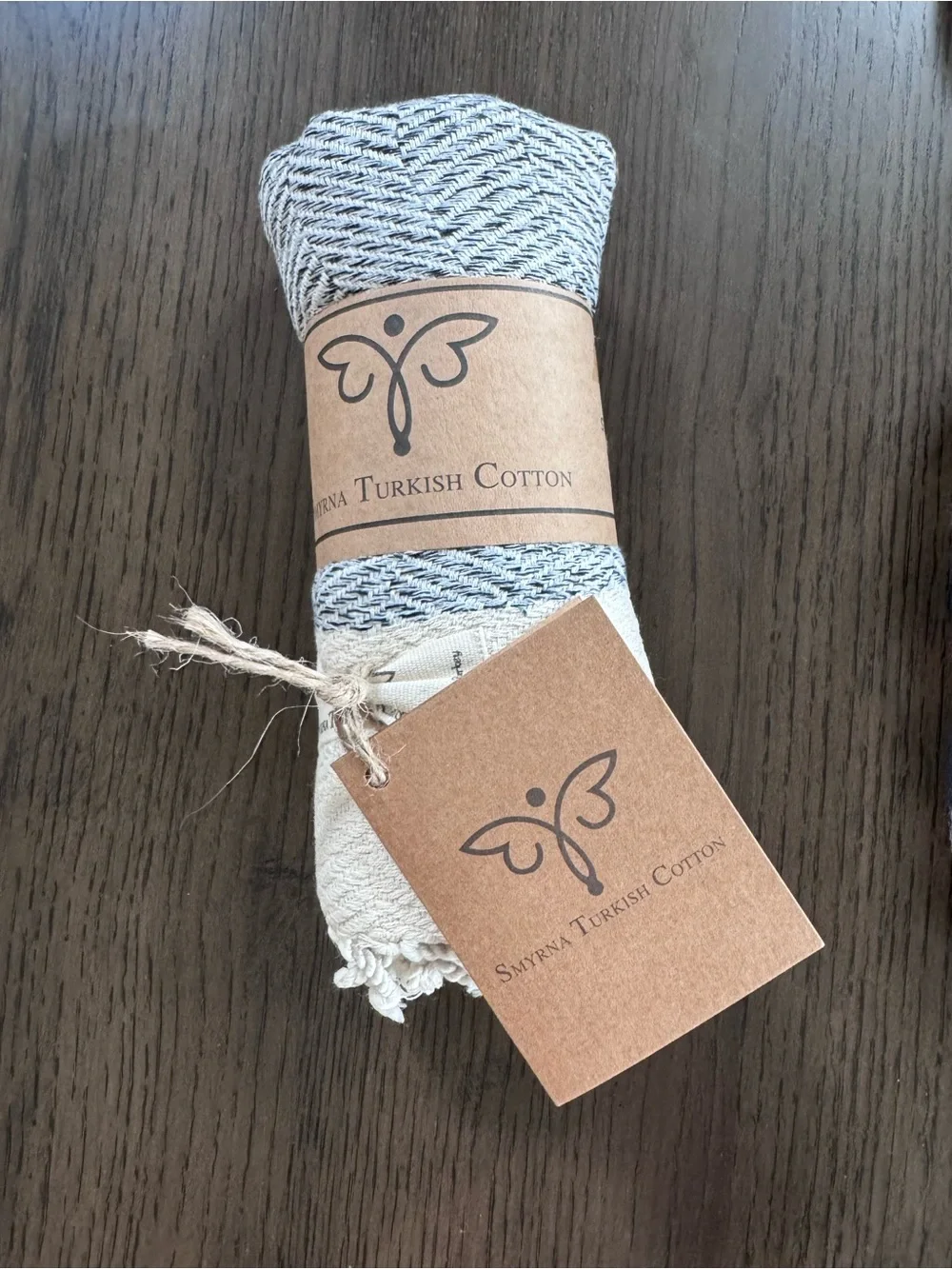 Brand New 15” x 48” Turkish Cotton Cream & Gray Table Runner